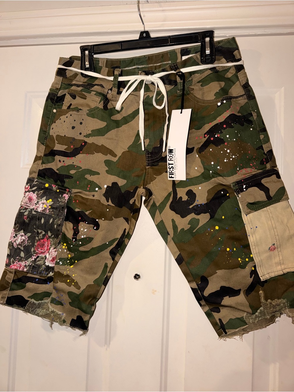 Camo Cargo Shorts with Paint-Splash Detail - Green Camo